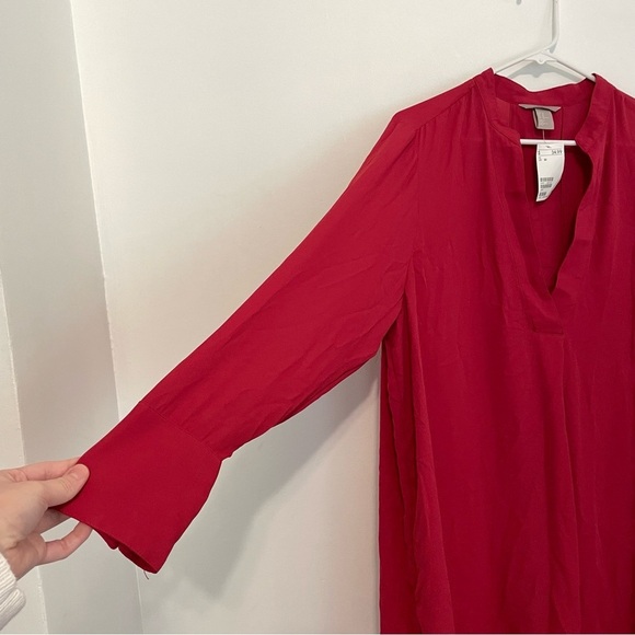 NEW NWT H&M Plus Size Red Pleated V-Neck Long Sleeve Shirt Dress Shift Dress 22 - Picture 7 of 16